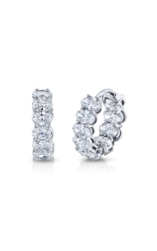 18K White Gold East West Oval Shape Huggie Earring