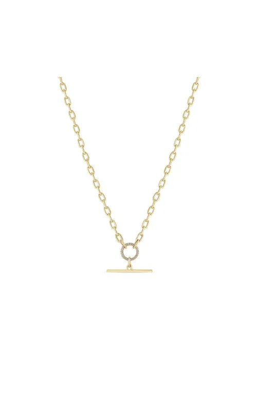 14K Yellow Gold Round Diamond Toggle Oval Link Necklace