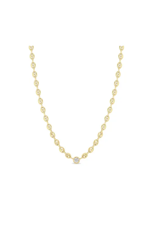 14K Yellow Gold Round Diamond Mariner Chain Necklace