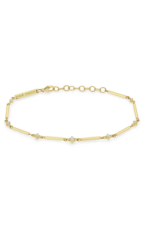 14K Yellow Gold Graduating Round Diamond And Bar Link Bracelet