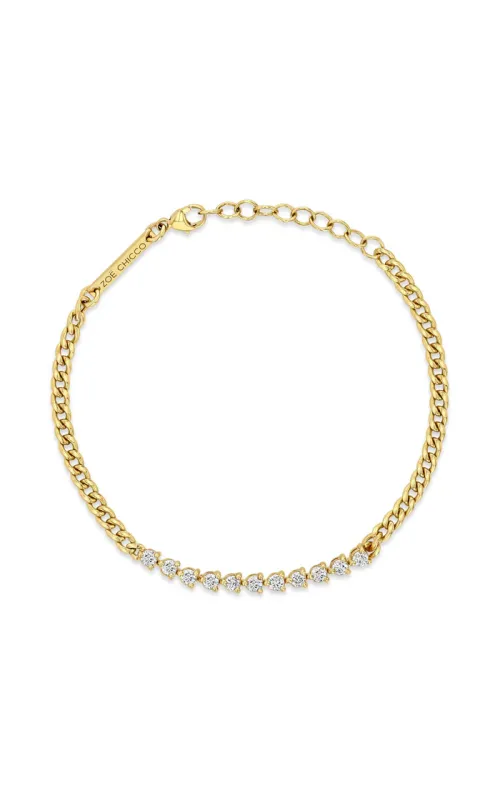 14K Yellow Gold Round Diamond Station Curb Link Chain Bracelet