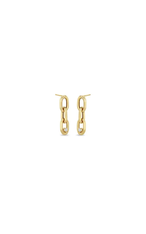 14K Yellow Gold Round Diamond Oval Link Drop Earrings