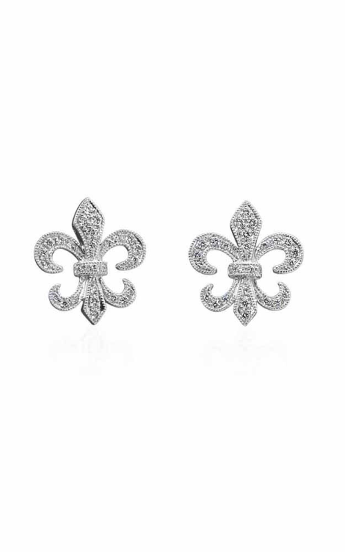 14K White Gold Fleur de Lis Diamond Stud Earrings